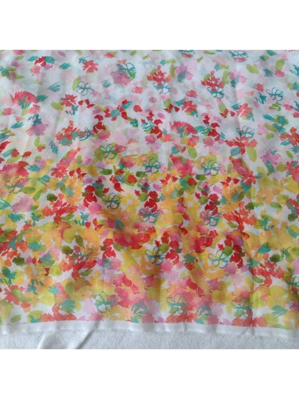 Chiffon Border Print Floral Fabric 59" w X 4 Yds White Yellow Retro Dress Length - Picture 4 of 8